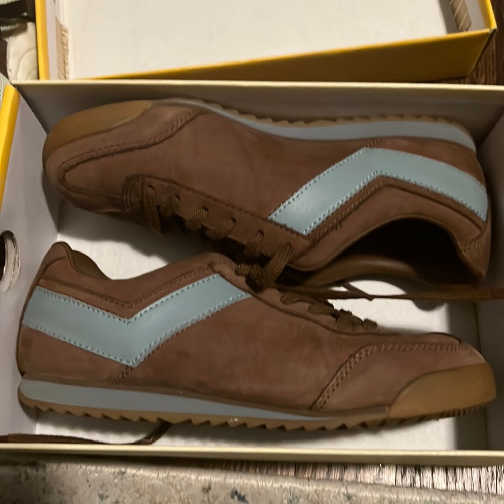 Pony suede brown and blue vintage style sneakers